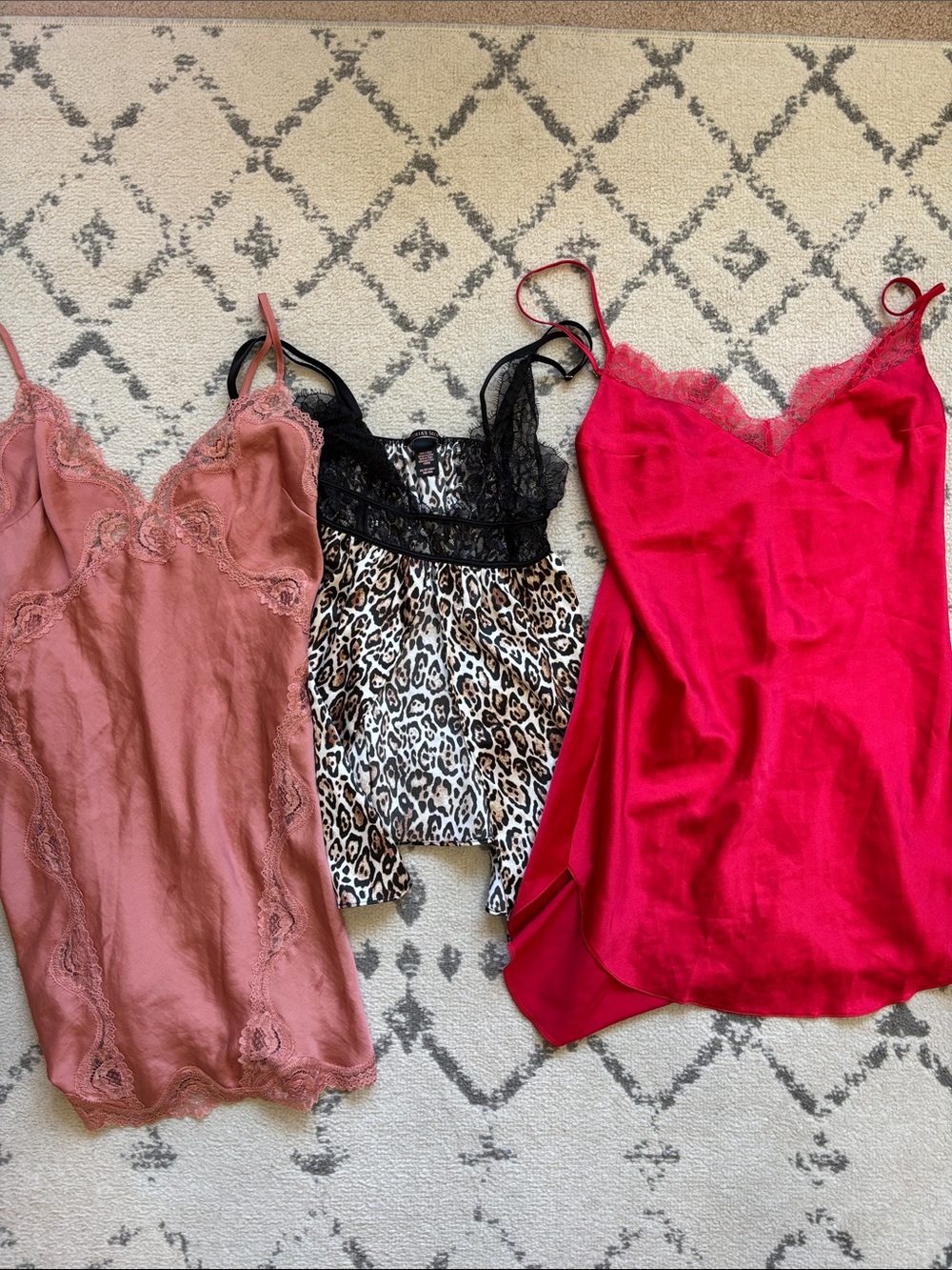 Victoria's Secret Pink, Leopard & Red Lace Trim Slip Tops